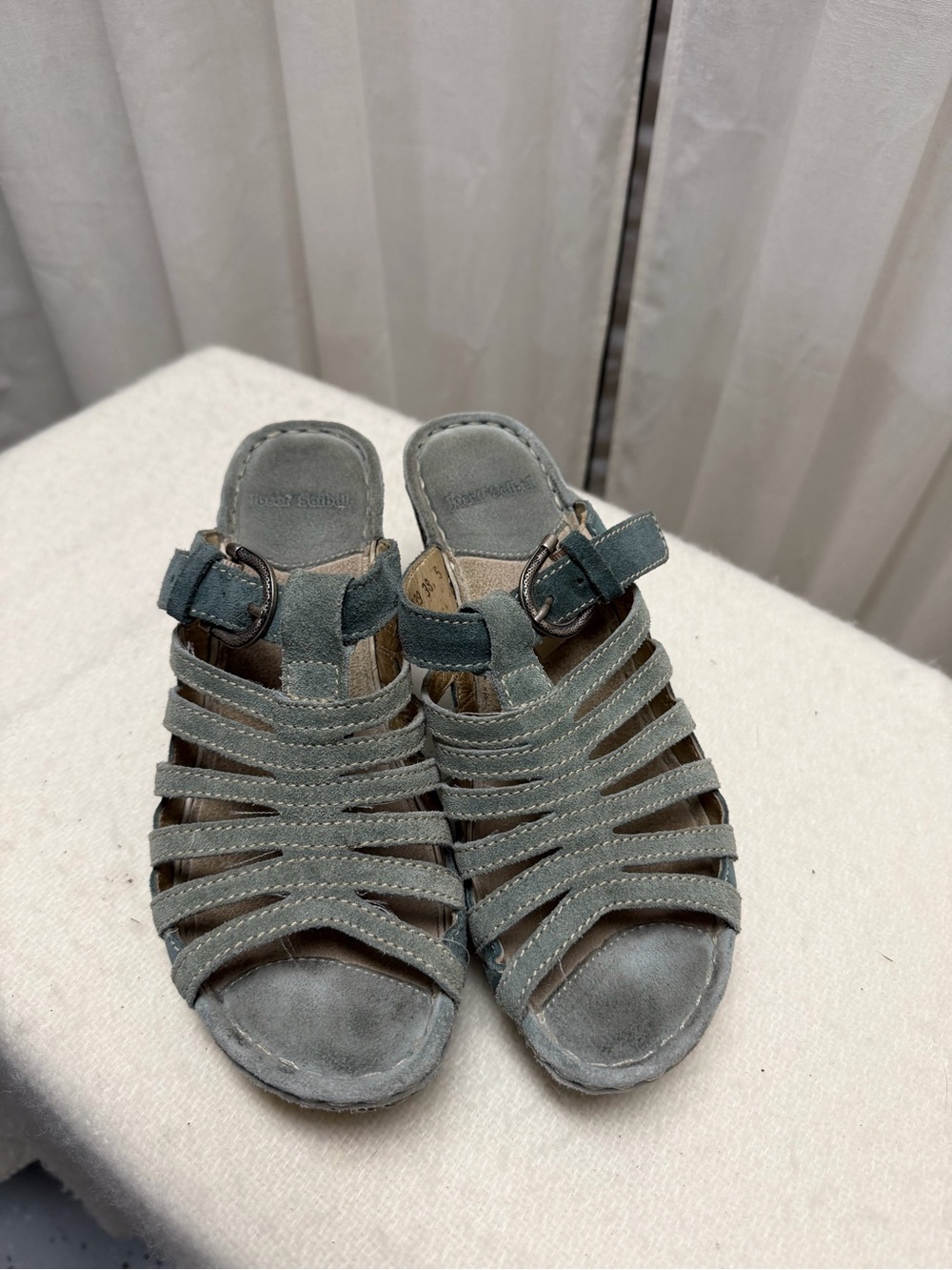 Josef Seibel Sage Green Suede Strappy Slide Sandals